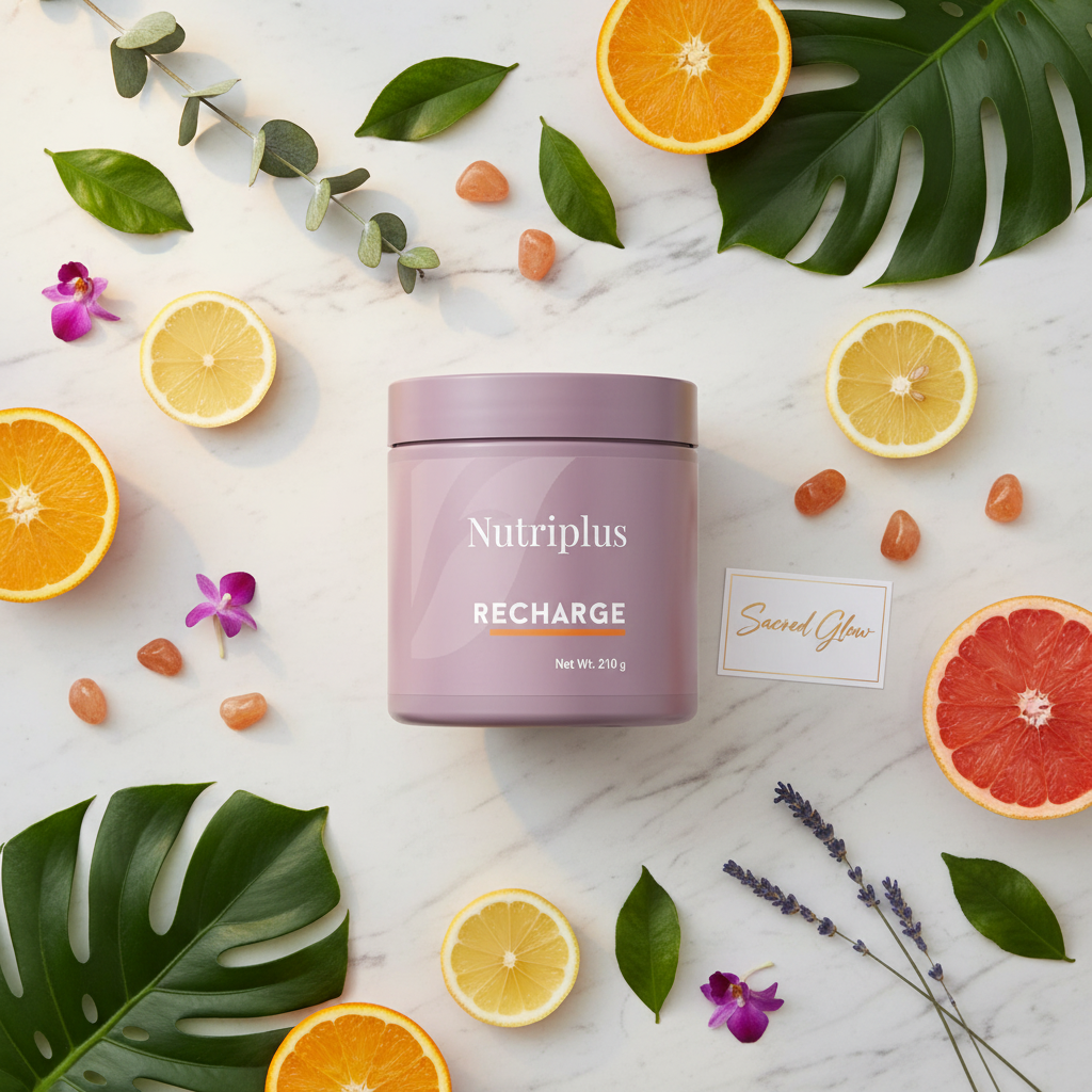 Nutriplus Recharge wellness powder lifestyle image by Sacred Glow