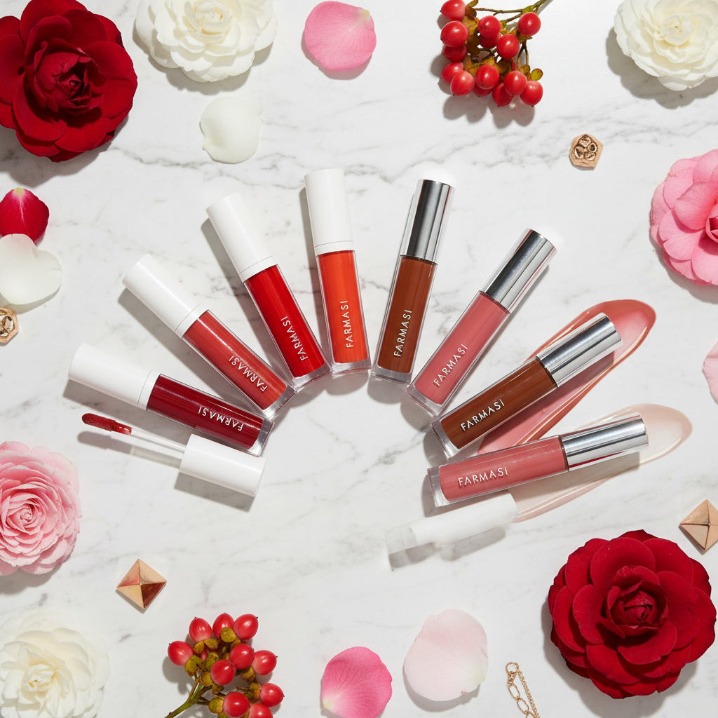Farmasi Tinted Lip Plumper in all 8 shades lifestyle image by Sacred Glow