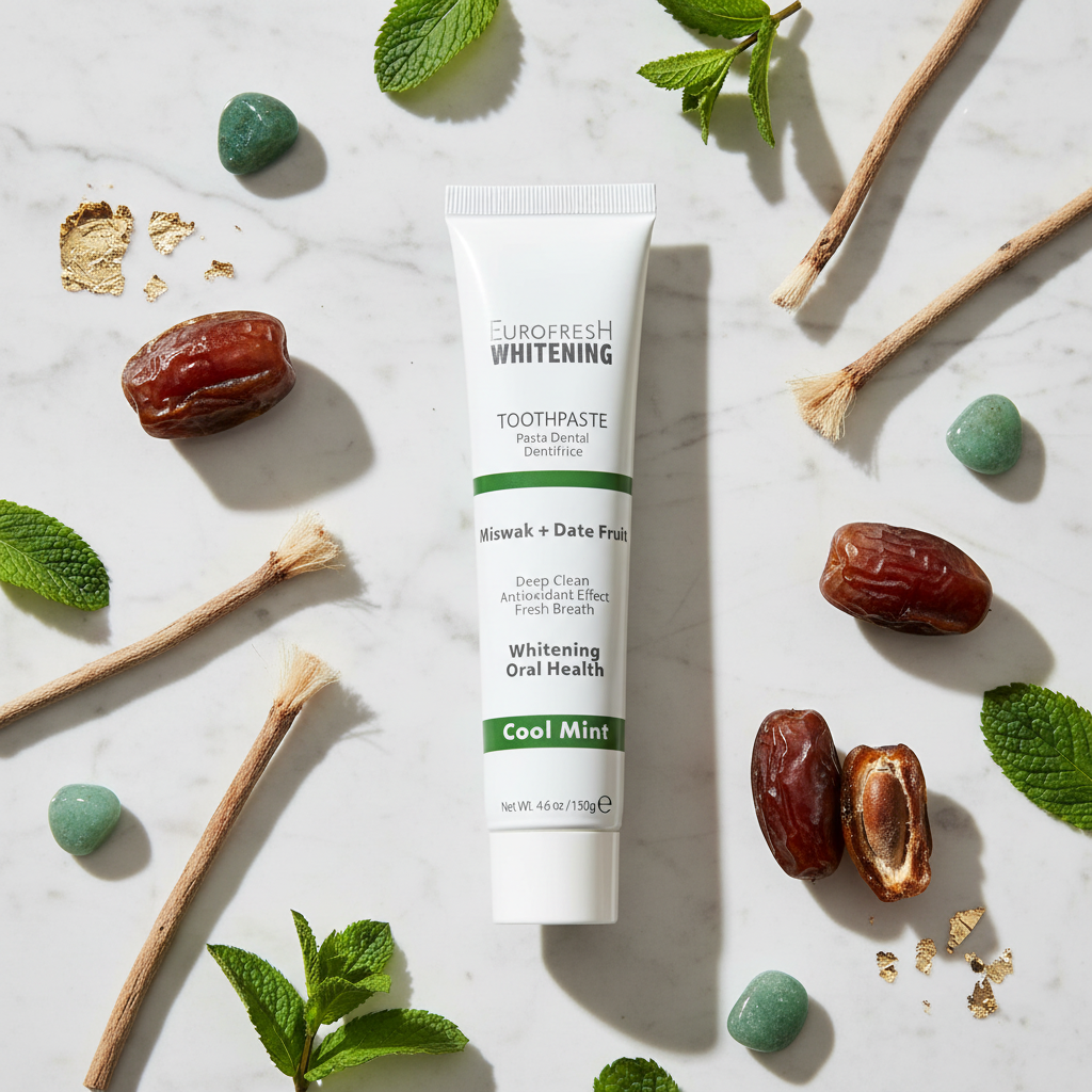 Eurofresh Whitening Miswak + Date Fruit Toothpaste lifestyle image by Sacred Glow